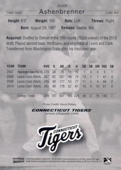 2010 Choice Connecticut Tigers #07 Josh Ashenbrenner Back