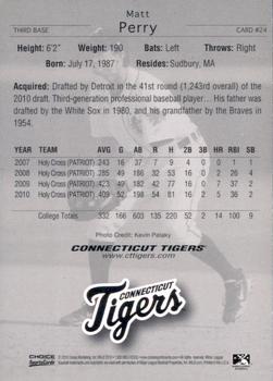 2010 Choice Connecticut Tigers #24 Matt Perry Back