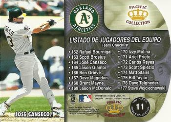 1998 Pacific - Team Checklists #11 Ben Grieve / Jose Canseco Back