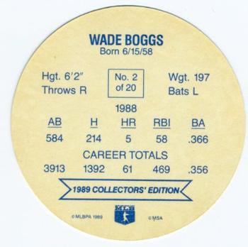 1989 Holsum Discs #2 Wade Boggs Back