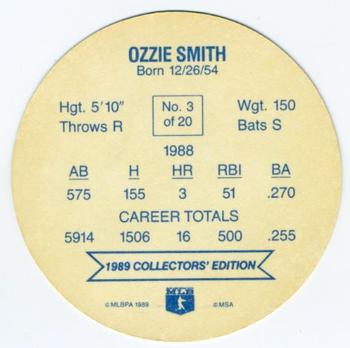 1989 Holsum Discs #3 Ozzie Smith Back