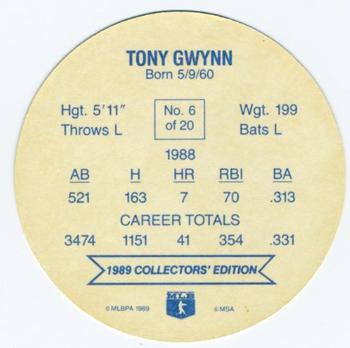 1989 Holsum Discs #6 Tony Gwynn Back