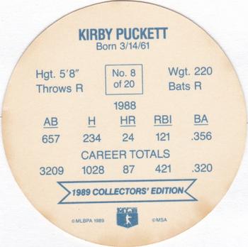 1989 Holsum Discs #8 Kirby Puckett Back