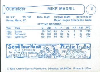 1985 Cramer Edmonton Trappers #3 Mike Madril Back