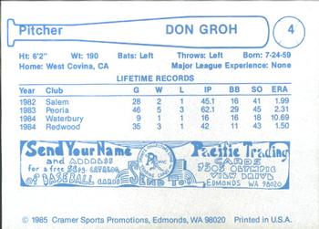 1985 Cramer Edmonton Trappers #4 Don Groh Back