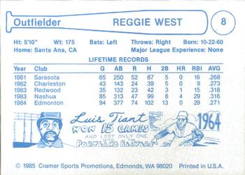 1985 Cramer Edmonton Trappers #8 Reggie West Back