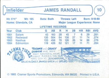 1985 Cramer Edmonton Trappers #10 James Randall Back