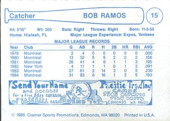 1985 Cramer Edmonton Trappers #15 Bob Ramos Back