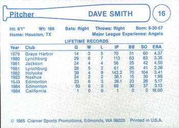 1985 Cramer Edmonton Trappers #16 Dave Smith Back