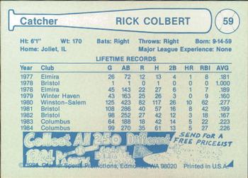 1985 Cramer Tucson Toros #59 Rick Colbert Back
