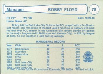 1985 Cramer Calgary Cannons #78 Bobby Floyd Back