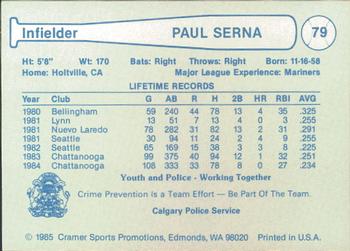 1985 Cramer Calgary Cannons #79 Paul Serna Back