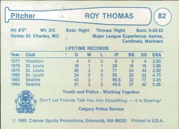 1985 Cramer Calgary Cannons #82 Roy Thomas Back