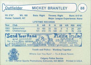 1985 Cramer Calgary Cannons #88 Mickey Brantley Back