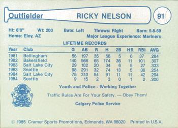 1985 Cramer Calgary Cannons #91 Ricky Nelson Back