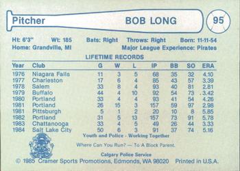 1985 Cramer Calgary Cannons #95 Bob Long Back