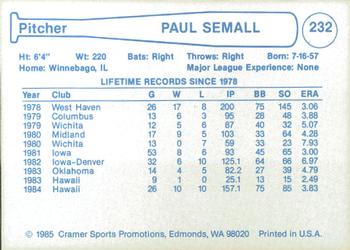 1985 Cramer Hawaii Islanders #232 Paul Semall Back
