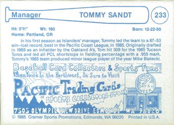 1985 Cramer Hawaii Islanders #233 Tommy Sandt Back