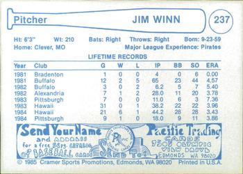 1985 Cramer Hawaii Islanders #237 Jim Winn Back