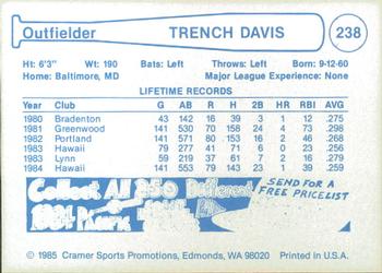 1985 Cramer Hawaii Islanders #238 Trench Davis Back