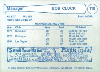 1985 Cramer Las Vegas Stars #110 Bob Cluck Back