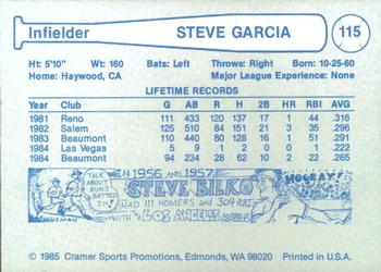 1985 Cramer Las Vegas Stars #115 Steve Garcia Back