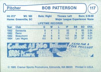 1985 Cramer Las Vegas Stars #117 Bob Patterson Back