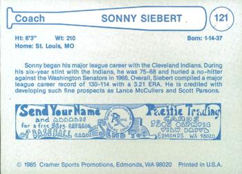 1985 Cramer Las Vegas Stars #121 Sonny Siebert Back