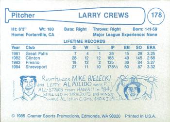1985 Cramer Phoenix Giants #178 Larry Crews Back