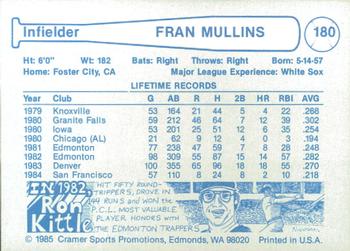 1985 Cramer Phoenix Giants #180 Fran Mullins Back