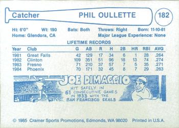 1985 Cramer Phoenix Giants #182 Phil Ouellette Back