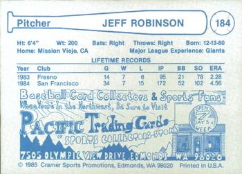 1985 Cramer Phoenix Giants #184 Jeff Robinson Back