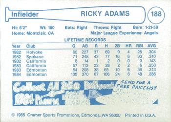 1985 Cramer Phoenix Giants #188 Ricky Adams Back