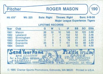 1985 Cramer Phoenix Giants #190 Roger Mason Back