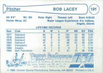 1985 Cramer Phoenix Giants #191 Bob Lacey Back