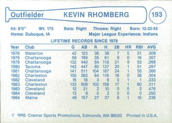 1985 Cramer Phoenix Giants #193 Kevin Rhomberg Back