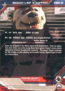 2008 Choice Newark Bears #30 Rip 'N Ruppert Back
