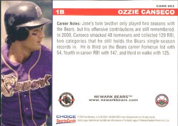 2008 Choice Newark Bears 10th Anniversary #3 Ozzie Canseco Back