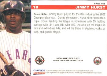 2008 Choice Newark Bears 10th Anniversary #5 Jimmy Hurst Back