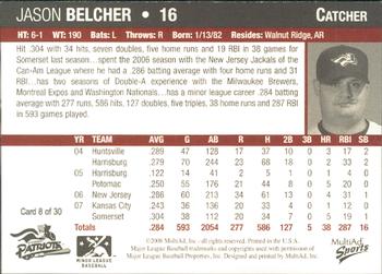 2008 MultiAd Somerset Patriots #8 Jason Belcher Back