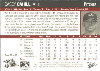 2008 MultiAd Somerset Patriots #10 Casey Cahill Back