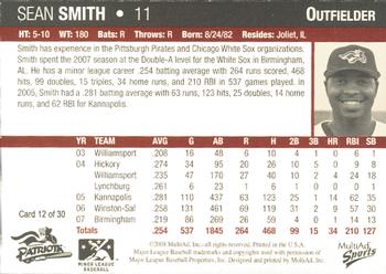 2008 MultiAd Somerset Patriots #12 Sean Smith Back