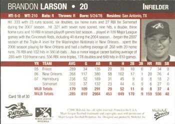 2008 MultiAd Somerset Patriots #18 Brandon Larson Back