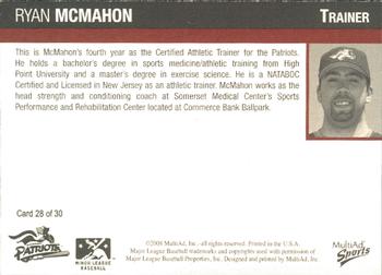 2008 MultiAd Somerset Patriots #28 Ryan McMahon Back