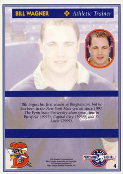 2000 Blueline Q-Cards Binghamton Mets #4 Bill Wagner Back