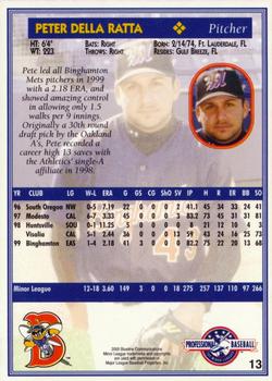 2000 Blueline Q-Cards Binghamton Mets #13 Peter Della Ratta Back