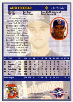 2000 Blueline Q-Cards Binghamton Mets #15 Alex Escobar Back