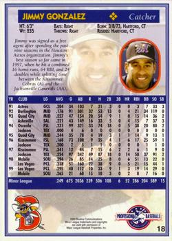 2000 Blueline Q-Cards Binghamton Mets #18 Jimmy Gonzalez Back