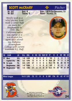 2000 Blueline Q-Cards Binghamton Mets #24 Scott McCrary Back
