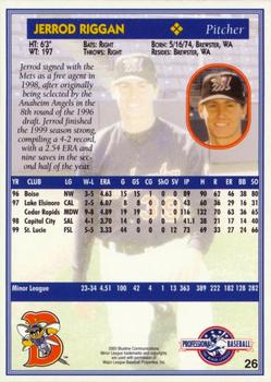 2000 Blueline Q-Cards Binghamton Mets #26 Jerrod Riggan Back